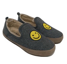 Lucky Brand Kozey Slippers Flats Moccasin 7M Leather Faux Fur Smiley Face Gray