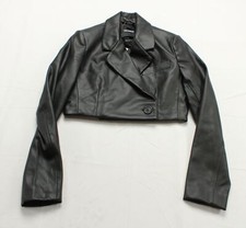 Pull&bear Women's Lapel Collar Cropped Faux Leather Blazer So3 Black Size Xs Nwt
