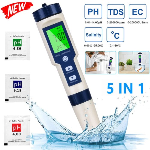 5 in 1 Messegerät TDS EC Temperatur PH Salinität Tester Wasserqualität Tester - Bild 13 von 23