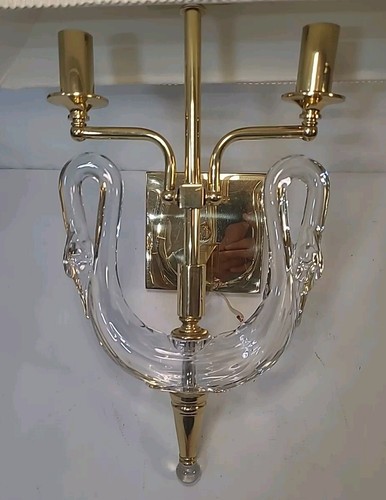 Vintage MCM Brass Sconce W/Crystal 24% Double Swans By Bleikristall Germany - 第 2/23 張圖片