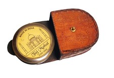 Antique Brass Poem Compass with Leather Case Vintage Nautical Collectible & Gift