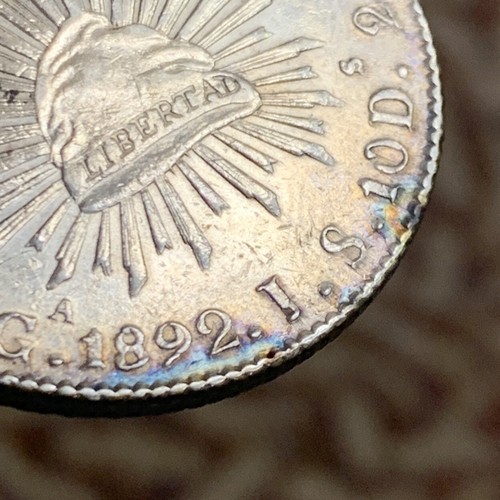 1892 Ga Guadalajara 8 reales J.S. Moneda de plata .903 México Better Date - Imagen 4 de 14