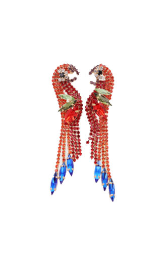Women Gold Metal Parrot Earrings Jungle Bird Red Feathers Party Fashion Jewelry - Picture 12 of 12