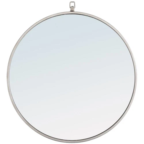 Elegant Decor Rowan 24" Round Metal Frame Hooked Mirror in Silver - Picture 1 of 9