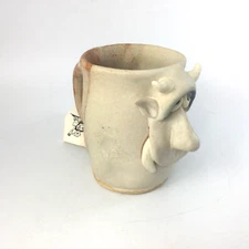 Art Pottery Tea Coffee Mug Cup Dick Overman Funny Ugly Face Devil Horns