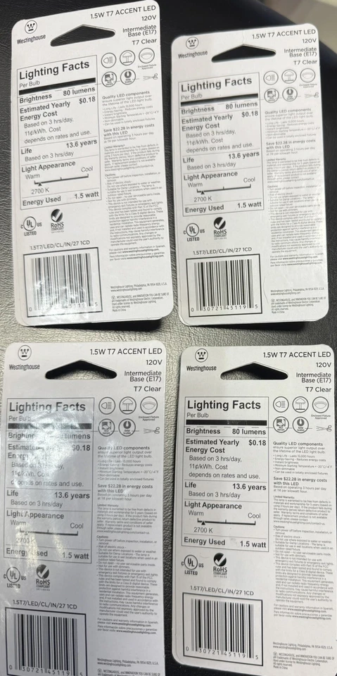 T7 accent LED 1.5 watt lamp, intermediate base, soft white NIB 4 Together In One - Image 2 of 2