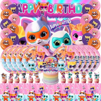 SuperKitties Party Supplies Party Decor Set Plates Balloons Banner Tablecloth