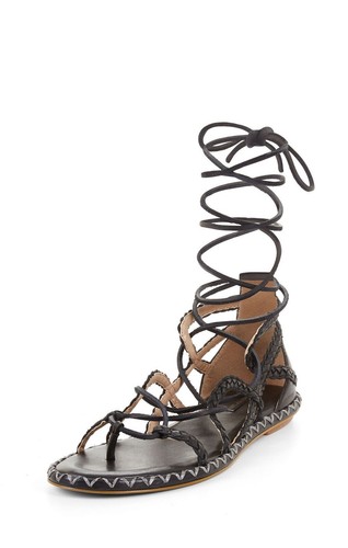 BCBGMAXAZRIA Maye Caged Lace Up Open Toe Leather Gladiator Sandal Black Womens 6 - 第 2/9 張圖片