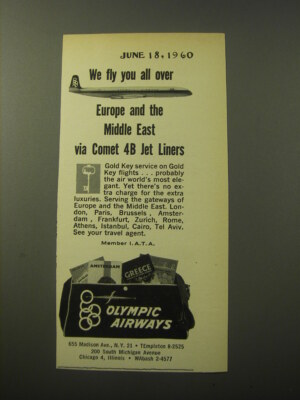 1960 Olympic Airways Ad - We fly you all over Europe and the Middle East