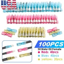 100/500PCS Electrical Heat Shrink Male & Female Spade Wire Connectors Terminals