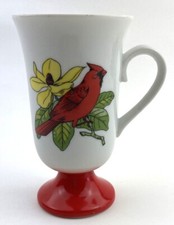 VTG Fred Roberts Footed Pedestal Cup Mug Porcelain CARDINAL Bird Red Japan
