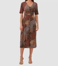 MSK Women's Brown Printed Button-Front Midi Dress Size L