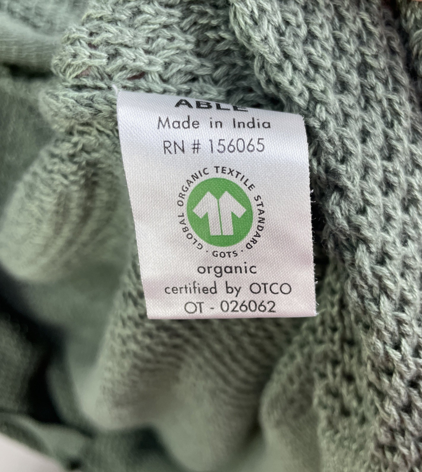 Able Neva Long Green Organic Cotton Sweater Duster Cardigan Size S Open Weave