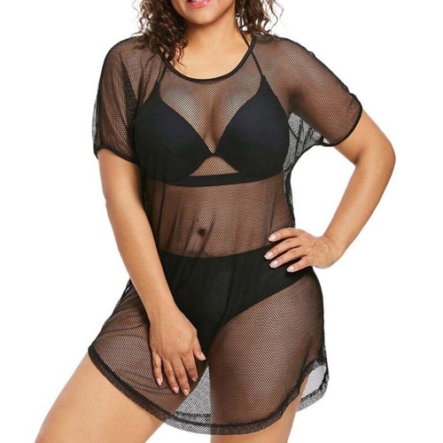 Women Fishnet Mesh T-Shirt Dress Swimsuits Bikini Cover Up Loose Blouses Tops - Picture 9 of 9