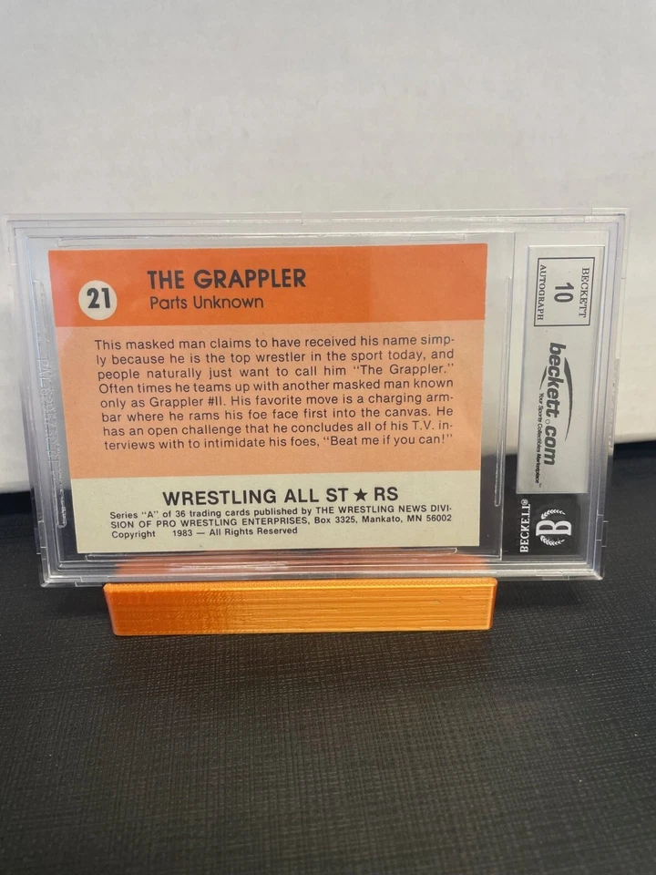 1983 WRESTLING ALL STARS - THE GRAPPLER - TARJETA DE NOVATO FIRMADA AUTOMÁTICA 10 CERTIFICADO DE AUTENTICIDAD BECKETT Foto 2 de 2