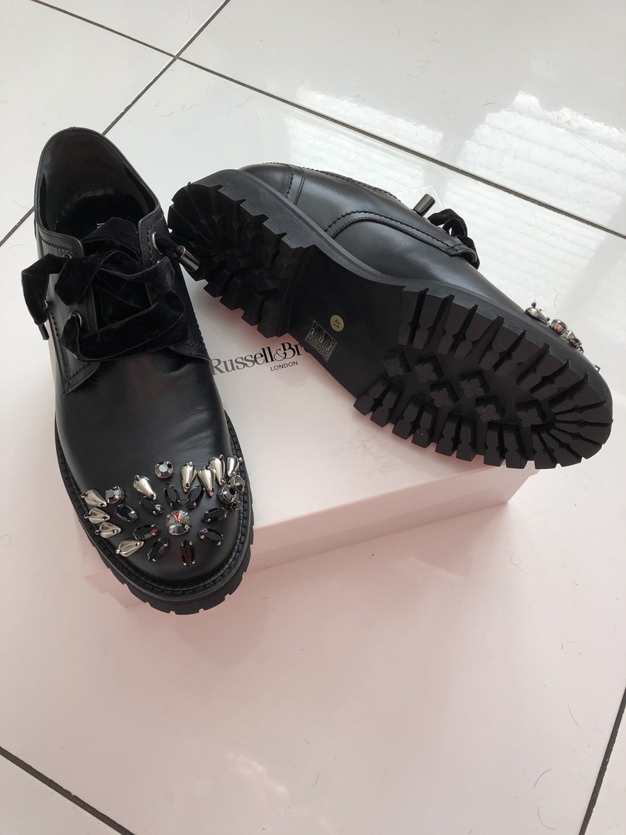 Chaussures Derby Russell & Bromley En Cuir Noir Veau, Taille 41 UK, Neuves Avec Boîte - Bout Bijou