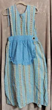 VTG 1970s Design House Maxi Pinafore Apron Blue w/ White Polka Dots & Flowers
