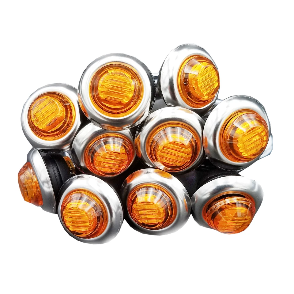 100x 3/4" Amber LED Side Marker Light for Truck Trailer W/ Stainless Base Round - Image 4 of 4