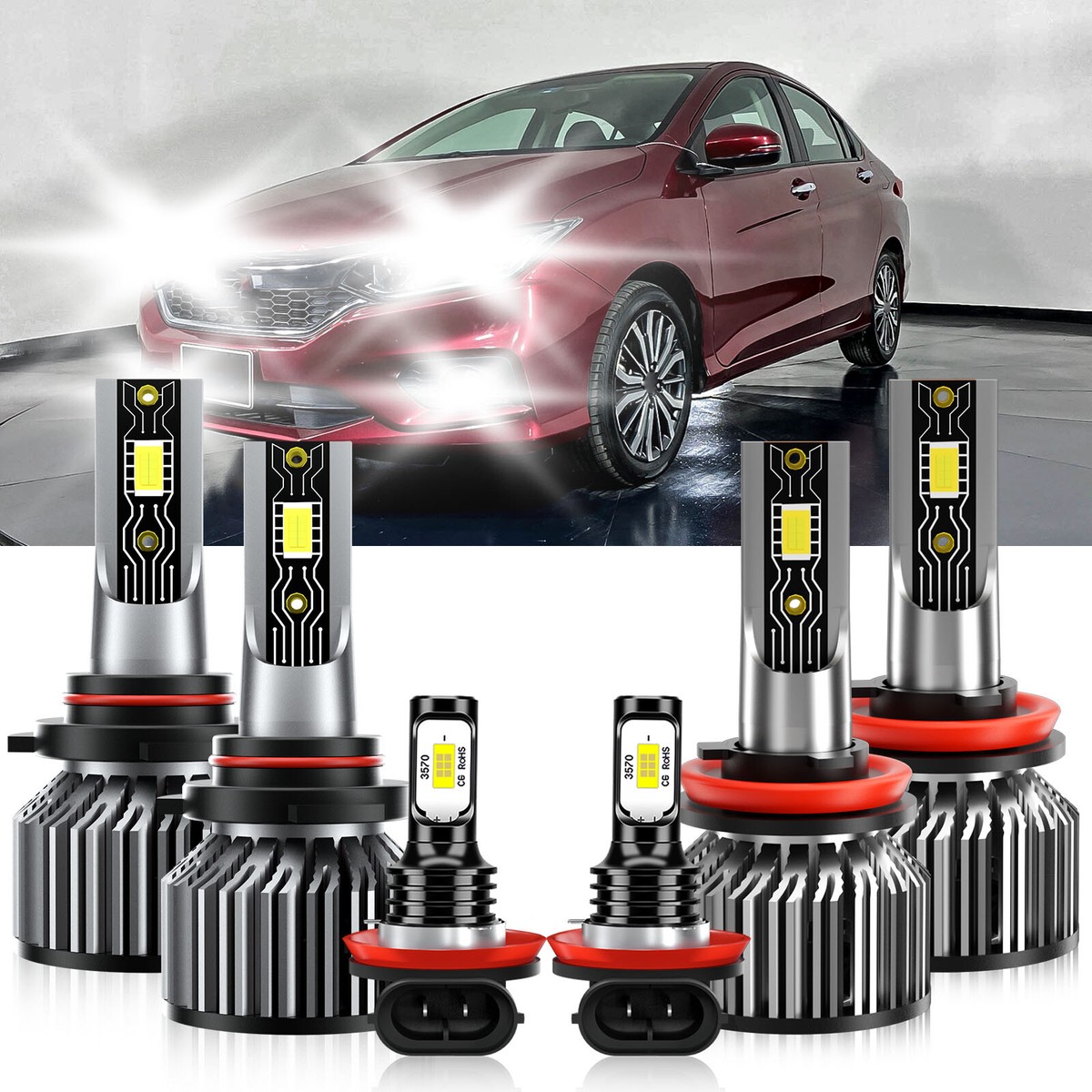 For Honda City 2020 LED Headlight +Fog Light Bulb High/Low Beam 