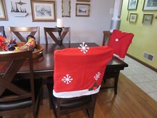 Lot 11 of 14 - 4 Red Snowflake Design Dining Room Chair Slipcovers Christmas