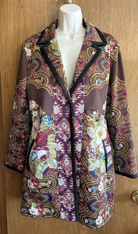 Chico's Floral Collared Long Sleeve Lined Dressy Jacket Size 1 = MED. 8/10