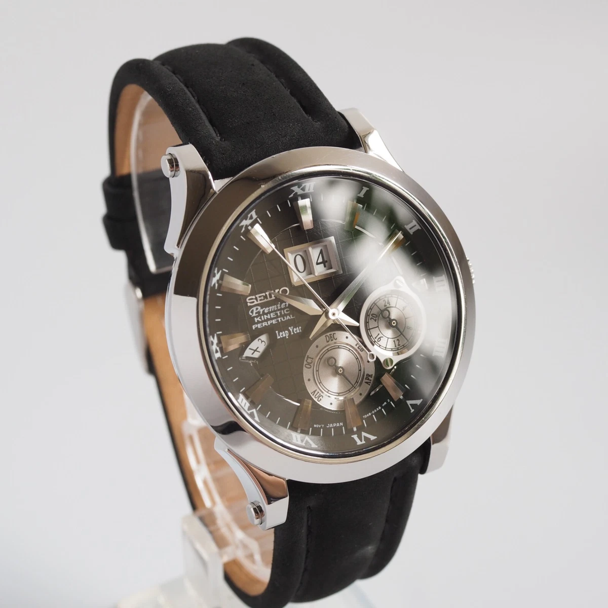 SEIKO Premier KINETIC 7D48 0AA0 Perpetual Calendar Watch Leap Year Black 41 mm
