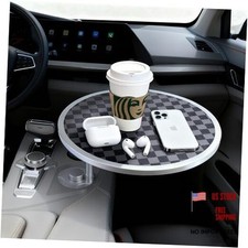 Car Tray Table Car Desk for Laptop with 2 Risers Round Gray-Black Chessboard