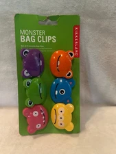 Kikkerland Monster Bag Clips 6 Piece Set New In Package