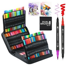 120 Colors Dual Brush Marker Pens, Marker Set, Artist Fine and Brush Tip Mark...