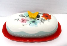 Pioneer Woman Stoneware Butter Dish & Lid 6" Flea Market Floral Butter Holder