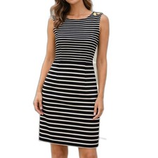 GAP Women’s Black and White Striped Sleeveless Dress, Gold Button Detail, Size 4