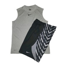 Nike Dri-fit Youth Large Gray Muscle Tank And Gray/Black Athletic Shorts Outfit