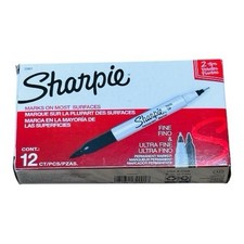 12 Markers Sharpie Twin Tip Fine  Ultra Fine Point Black Permanent Markers