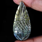 Natural Blue Fire Carving Labradorite Loose Gemstone Pear Cabochon 60.75 CT
