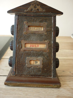 antique vintage wooden perpetual desk calendar