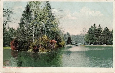 1908 Elm Park Lake Worcester MA Postcard Detroit Publishing ''Phostint''