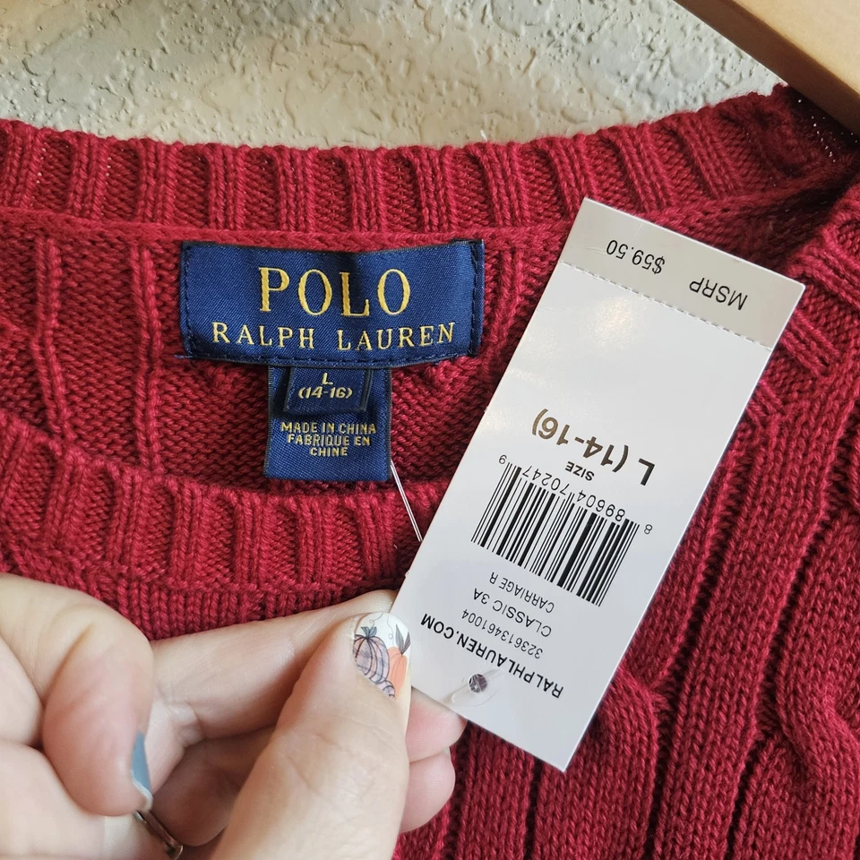 Nuevo con etiquetas Polo Ralph Lauren Niños Rojo Tejido con Cable Algodón Suéter Talla Grande (14/16) Foto 4 de 4