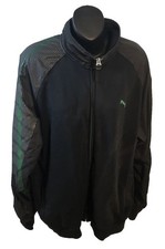 PUMA Sport Lifestyle Men's XL Black with Green Zip Track Jacket Distressed Fade