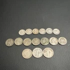 US Silver Coins Lot Mercury Dimes, Barber Quarter, Standing Liberty, War Nickels