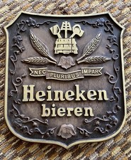 Vintage Heineken bieren Holland Beer Faux Wood Sign 12 x 11 Nec Pluribus Impar