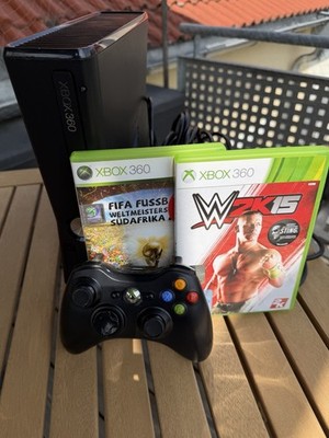 Microsoft Xbox 360 Slim Schwarz PAL HDMI, Controller, Kabel, 4 Spiele