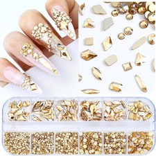 3200PCS Champagne Gold Nail Art Rhinestones, Round Flatback Rhinestones for Nail