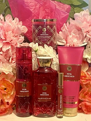 NEW Bath & Body Works Pink Obsessed 5 Pc SET w/ Rare Candle & Trav EDP Spray HTF