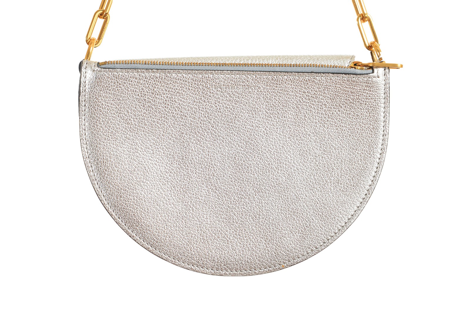 Женская сумка-клатч Burberry из серебристой текстурированной кожи через плечо 121490₽