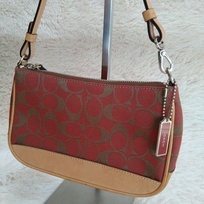 Coach 6094 Red Signature Canvas Leather Shoulder Hand Demi Mini