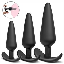 3x Silicone Anal Training Starter Kit Beginner Soft Butt Plug Trainer Set US