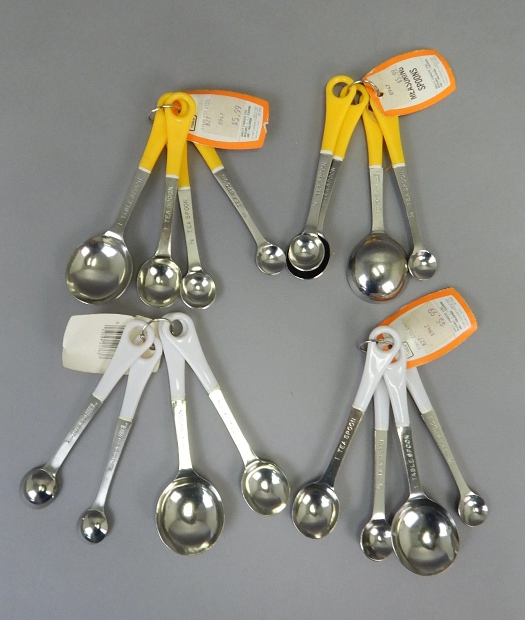 4 Set New Vintage 1980 Cooks Tools Stainless Steel Japan Measuring Spoons yellow