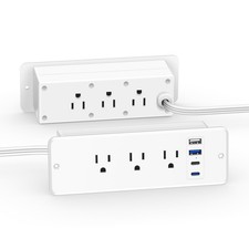 6 Outlets Dual Side Recessed Power Strip with USB C Ports, Furniture Flush Mo...