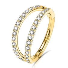 Nose Rings Gold, 14K Solid Gold Hinged Segment Nose Rings 20G with Shining CZ...