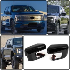 2X Gloss Black Side Door Mirror Cover 21-24 For Ford F150 W/Turn Signal Hole C